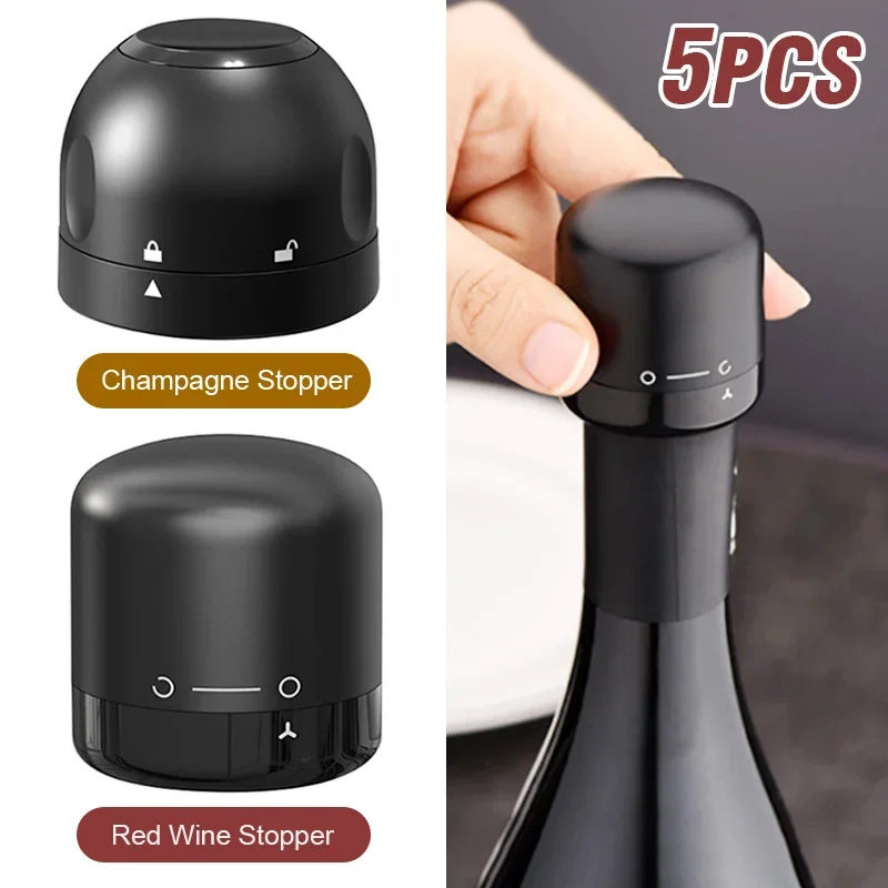 Wine Stopper Vacuum - 1/5 peças de tampa de garrafa